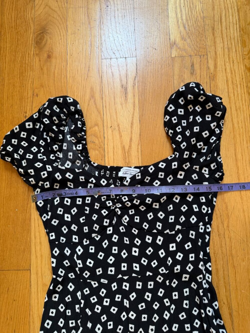 & OTHER STORIES Geometric Print Puff Sleeve Midi Dress In Black & White - Size 8 - Picture 9 of 12